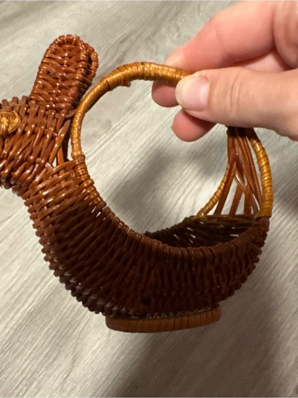 Vintage Small EASTER BUNNY Brown Wicker Basket 5.5” With Handle Plant Holder